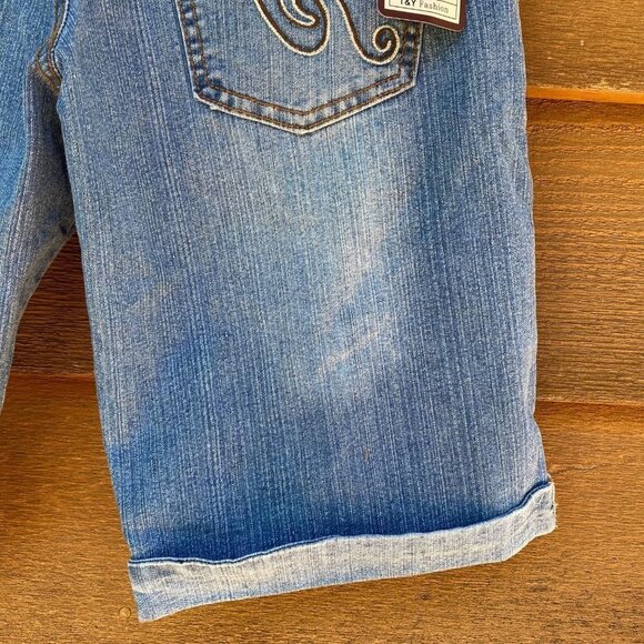 T & Y Fashion Straight High Waisted Cuffed Blue Jean Shorts Denim - Picture 12 of 13
